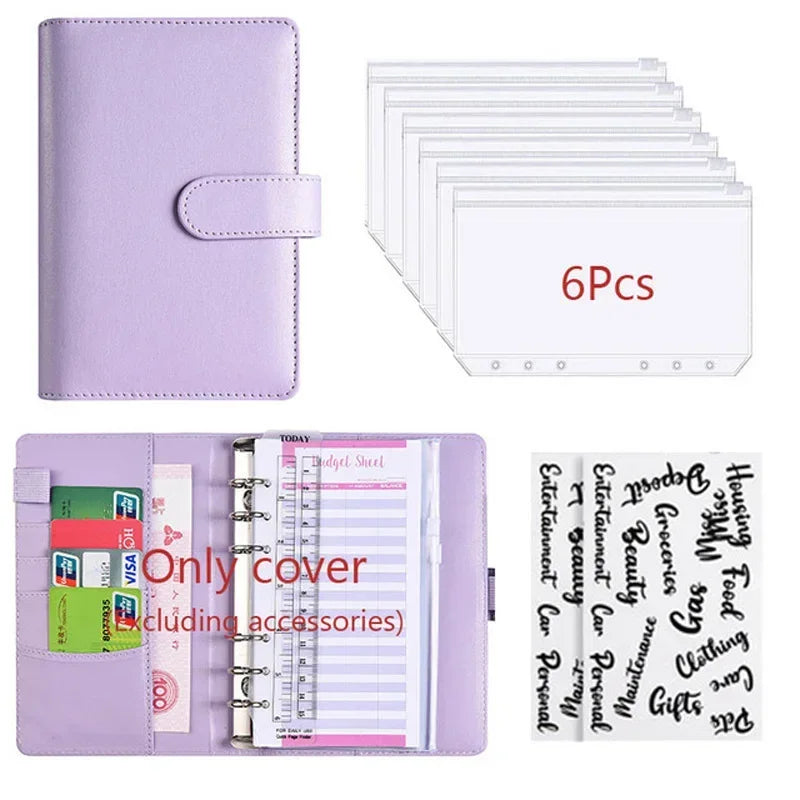 Classeur Budget A6 en Cuir PU – Organiseur Enveloppes – Pochettes & Anneaux – 10 Coloris