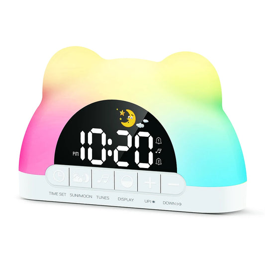 Réveil Simulateur d’Aube Niditon – Ours Mignon, 11 Couleurs, Double Alarme, Veilleuse