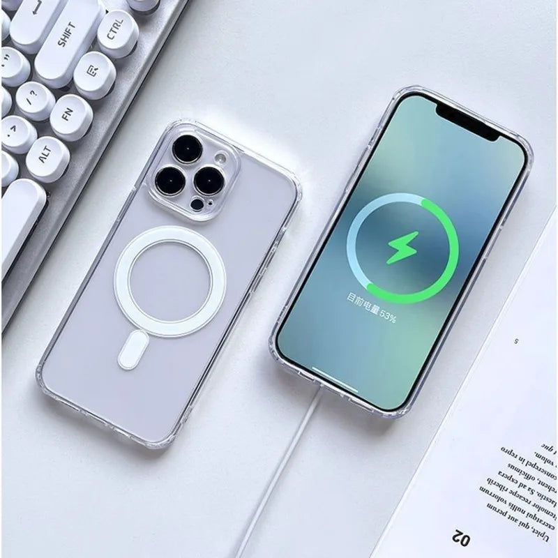 Coque Magnétique MagSafe pour iPhone – Bords Droits, Recharge Sans Fil, Compatible iPhone X à 16 Pro Max