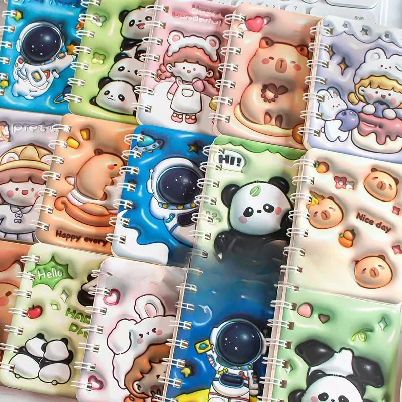 Lot de 4 Carnets Kawaii A7 – Panda & Capybara, Portable, Journal & Planner, Cadeau Papeterie