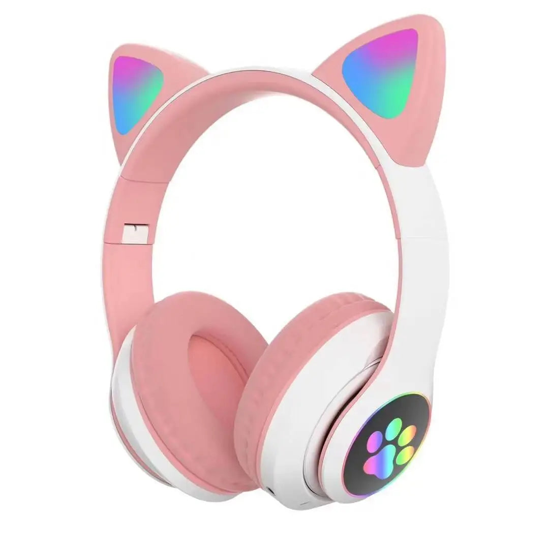 Casque Bluetooth Oreilles de Chat LED – Enfant Fille, Pliable, Sans Fil 5.0