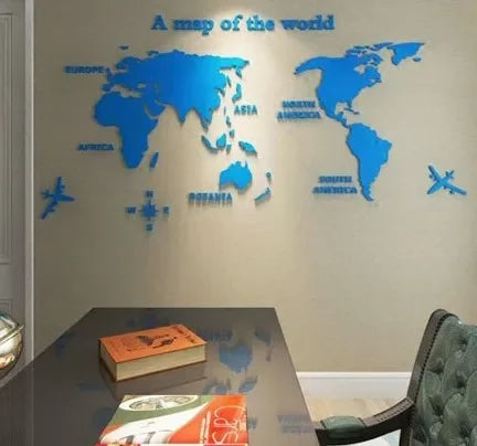 Sticker Mural Carte du Monde 3D en Acrylique – Décoration Salon, Bureau