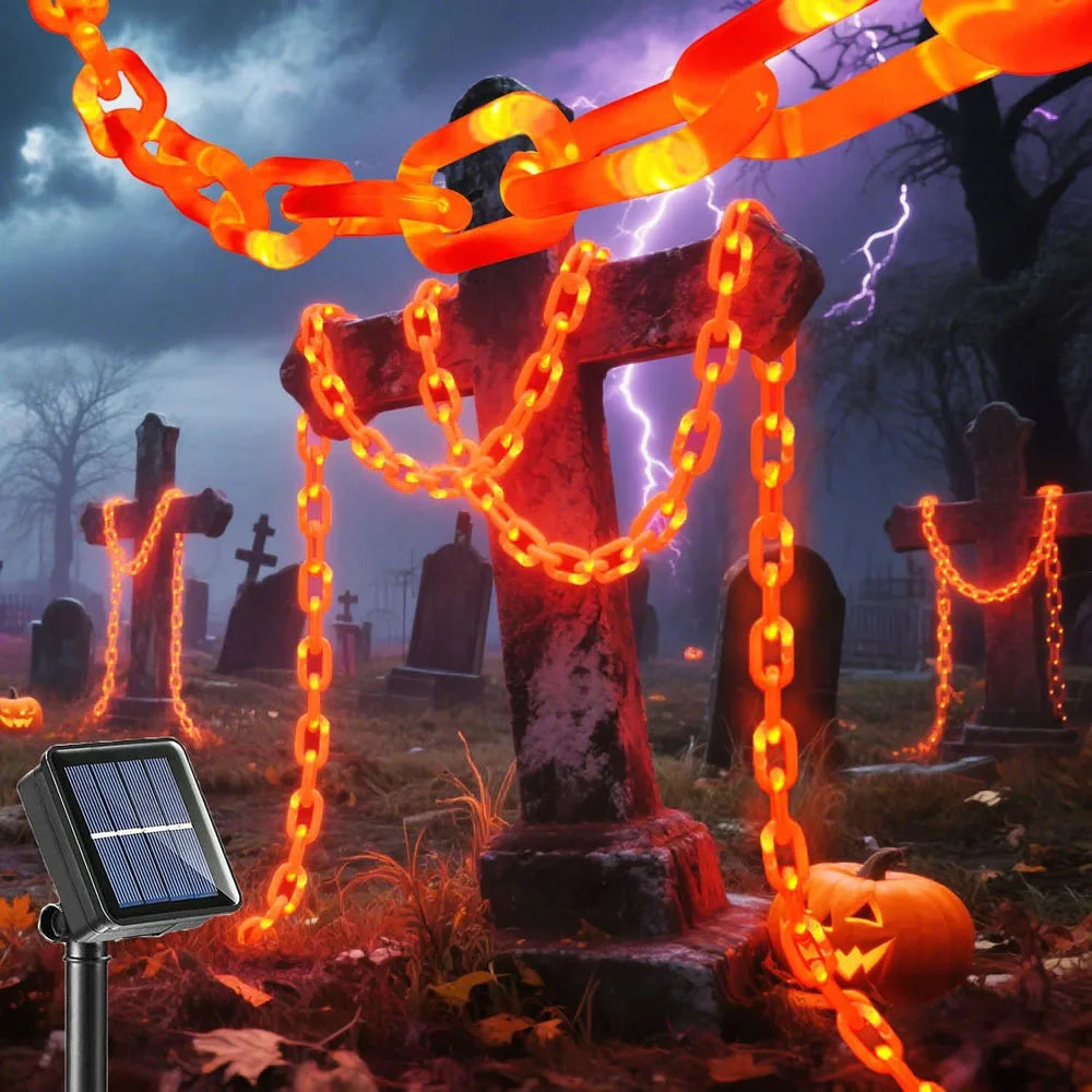 Guirlande Chaîne LED Halloween – 8 Modes Lumineux, Solaire ou Batterie, 2M ou 3M