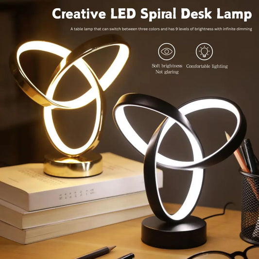 Lampe de Bureau Design Moderne USB – 3 Couleurs de Lumière, Art Créatif, Chambre & Bureau, Noir ou Or