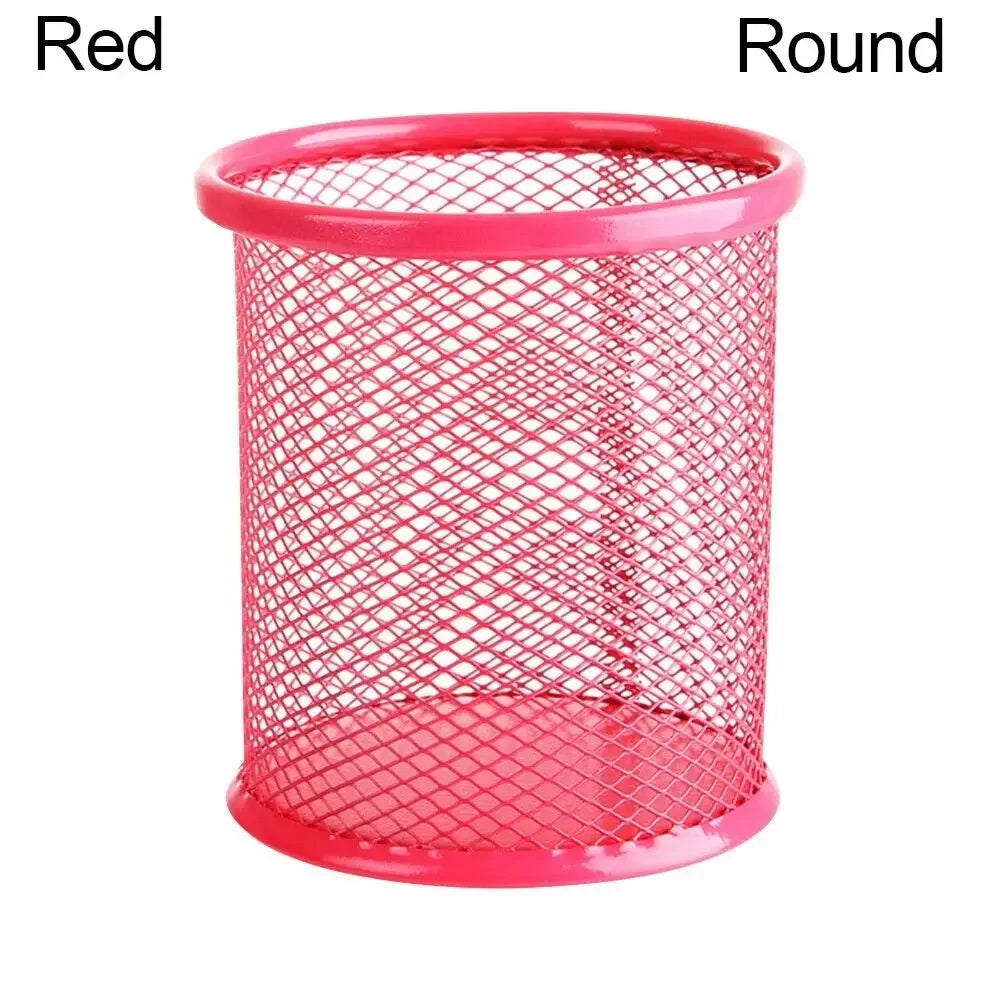 Pot à Crayons en Métal Maillé – Rond ou Carré, 5 Couleurs, Organiseur Bureau