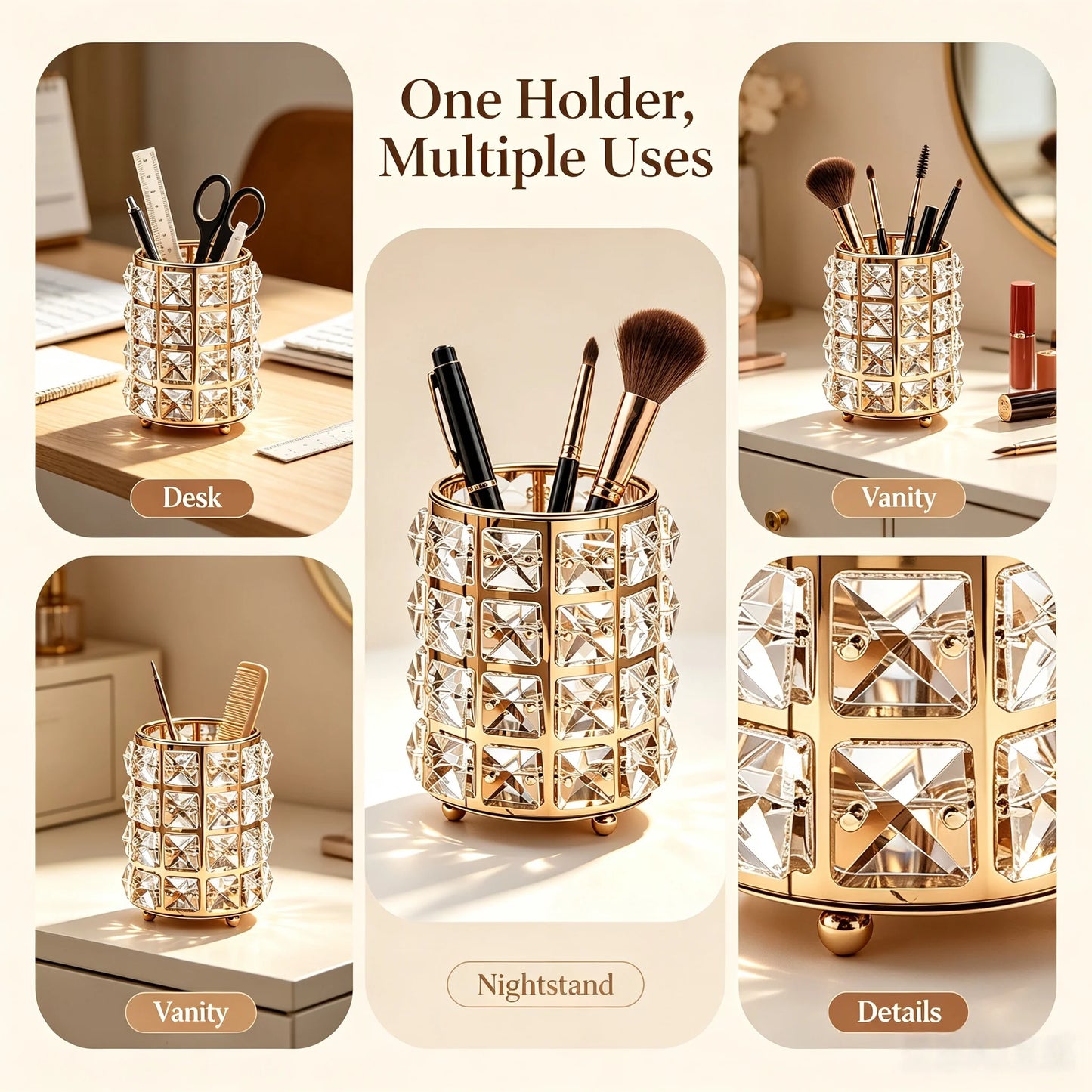 Pot à Stylos & Pinceaux en Cristal K9 – Organiseur Bureau Luxe Ø9x11,5 cm