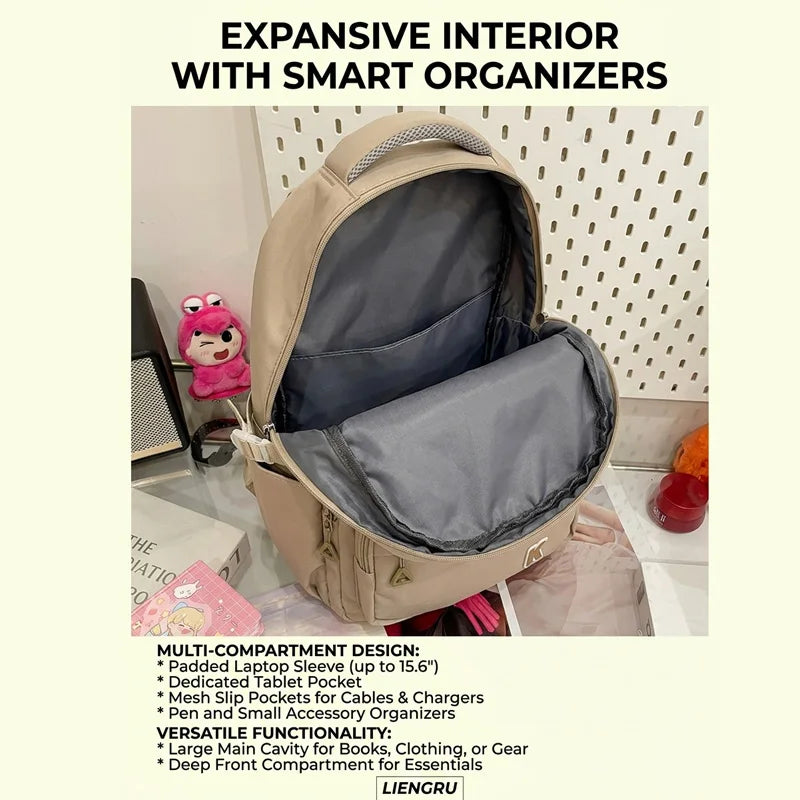 Sac à Dos Grande Capacité – Poche Laptop, Style Instagram, Lycée & Fac, 3 Coloris