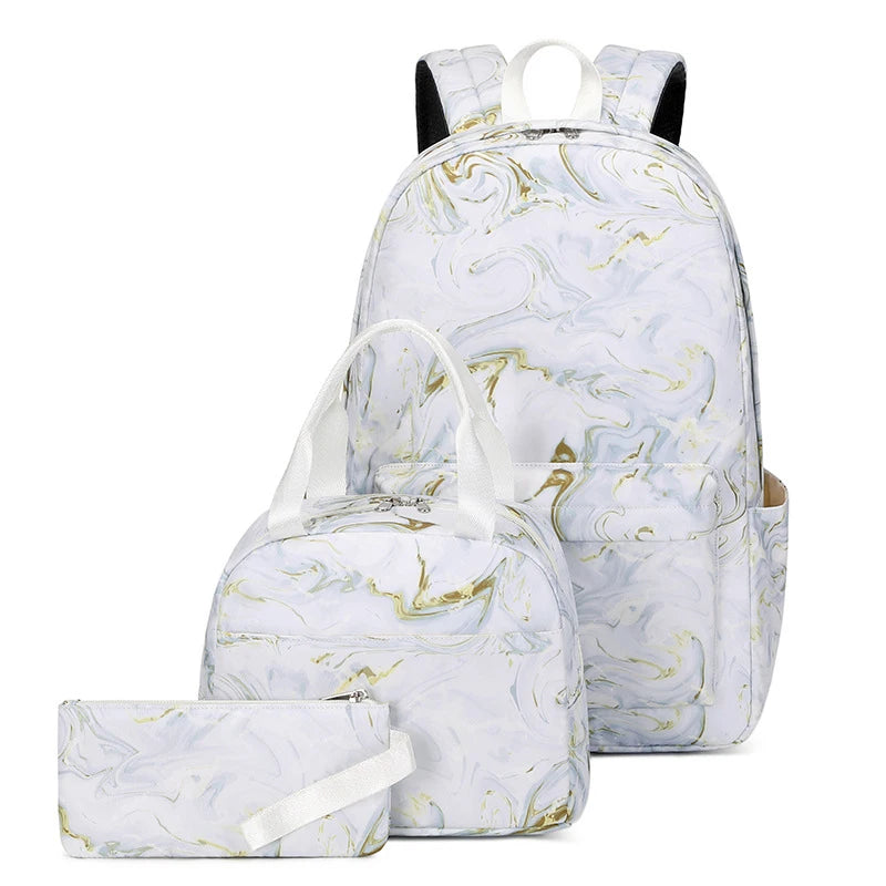 Set Sac à Dos + Lunch Bag Ado Fille – Grande Capacité, Polyester, 3 Coloris