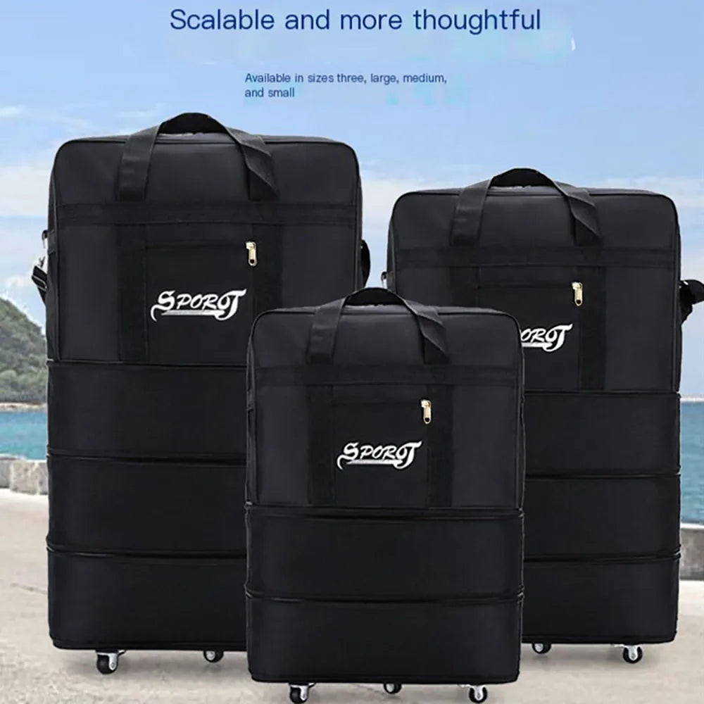 Valise Trolley Oxford Noire – Extensible, Pliable, Roulettes Spinner – Voyage Weekend