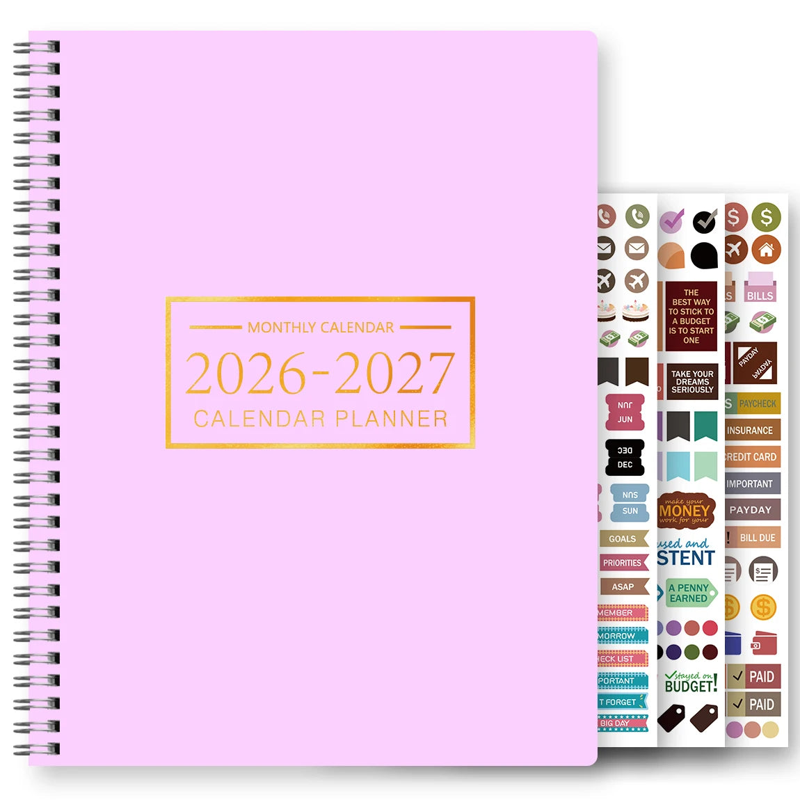 Planificateur Mensuel A4 – 2 Ans, Grille Large, Notes & Stickers Inclus, 8 Coloris