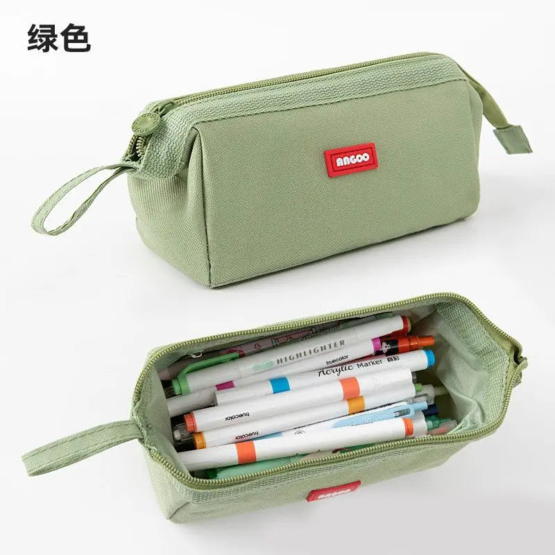 Trousse à Crayons Grande Capacité avec Porte-Étiquette – Style Minimaliste, 7 Couleurs