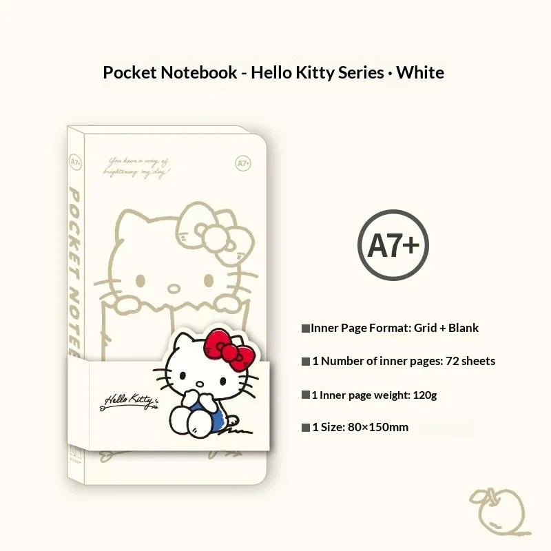 Carnet Pocket A7 Kinbor x Sanrio – Hello Kitty & BB Series, Quadrillé/Vierge, Journal Portable