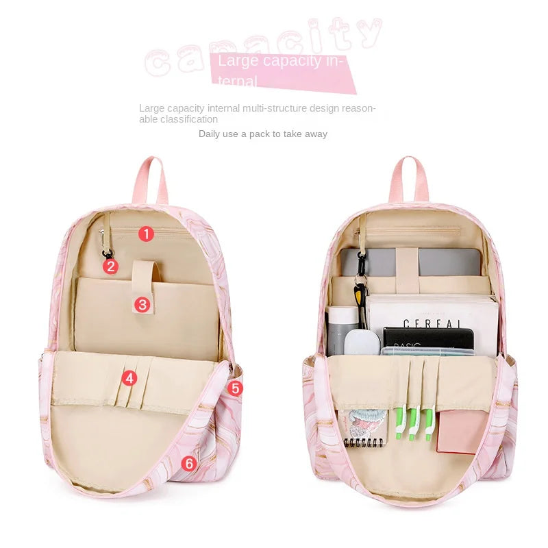 Set Sac à Dos + Lunch Bag Ado Fille – Grande Capacité, Polyester, 3 Coloris