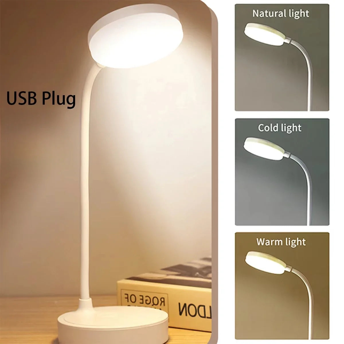 Lampe de Bureau LED Flexible Rechargeable – Col de Cygne, 3 Modes de Couleur