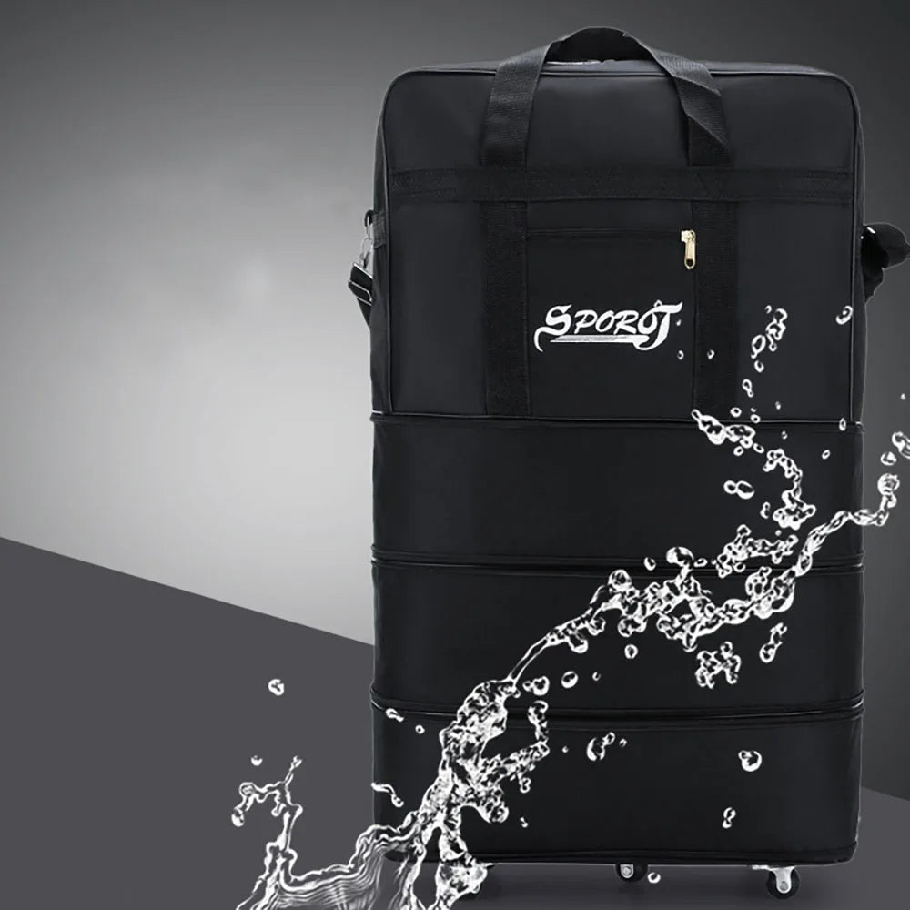 Valise Trolley Oxford Noire – Extensible, Pliable, Roulettes Spinner – Voyage Weekend