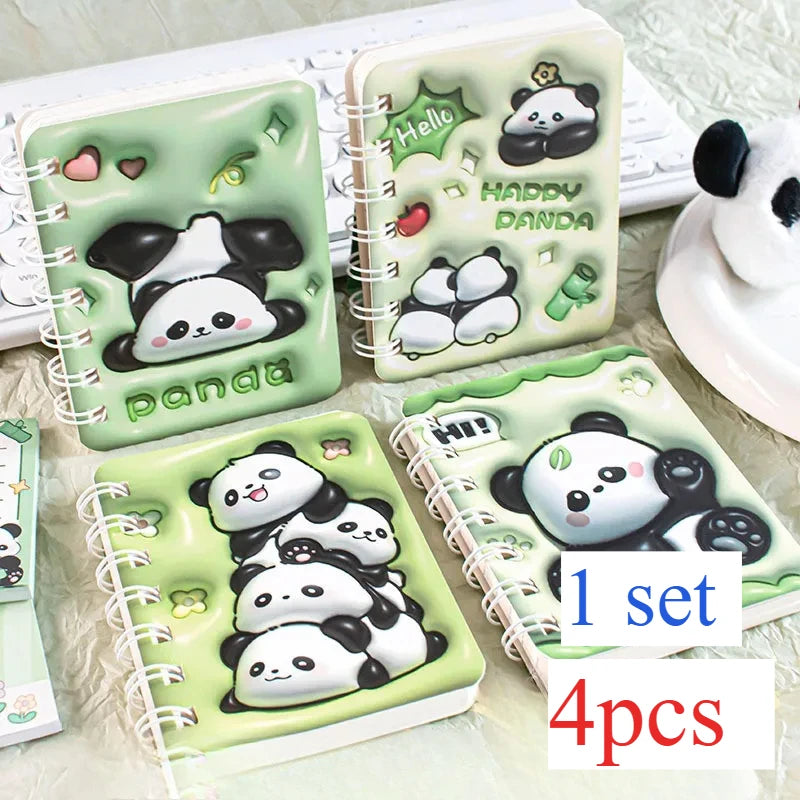 Lot de 4 Carnets Kawaii A7 – Panda & Capybara, Portable, Journal & Planner, Cadeau Papeterie