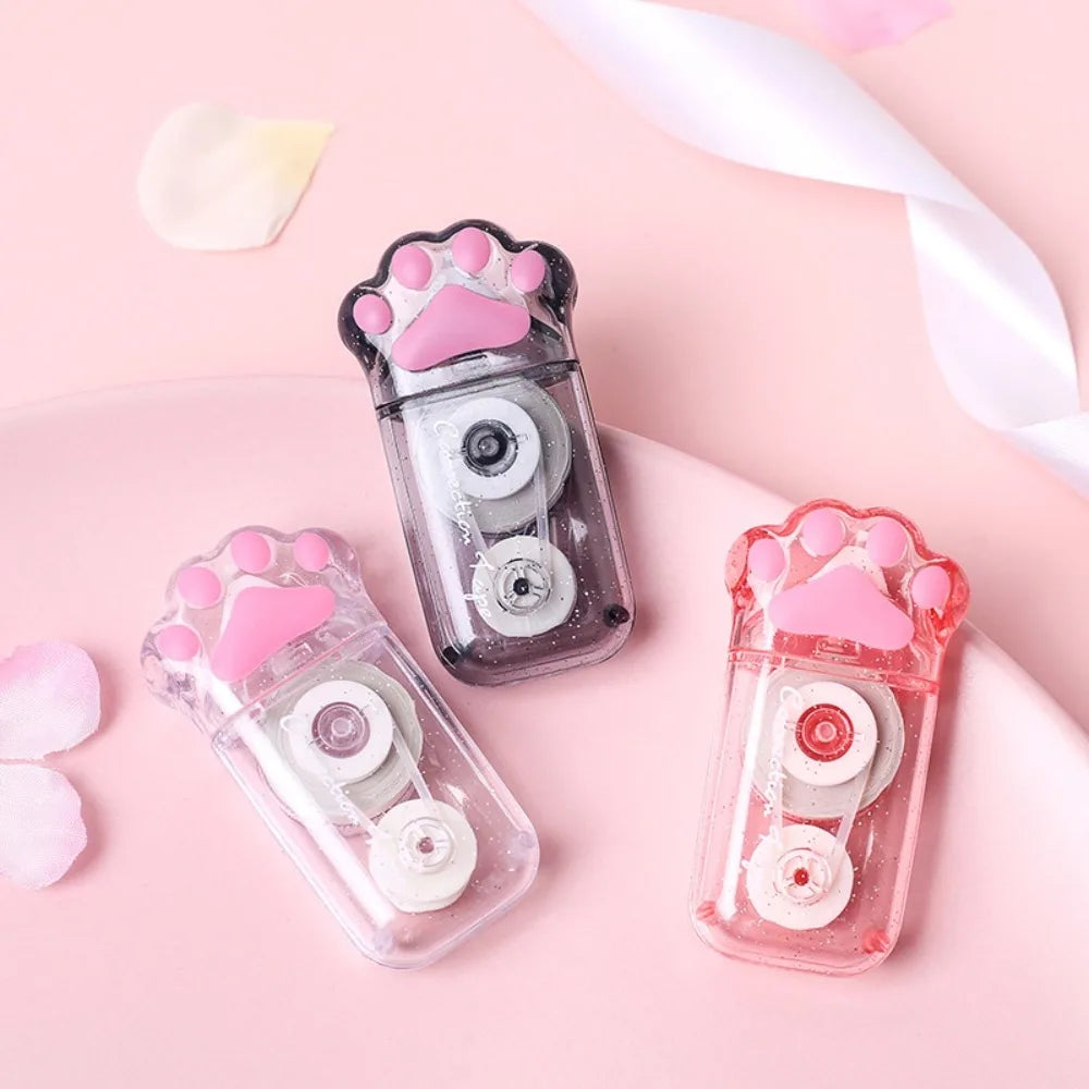 Correcteur Ruban Kawaii Patte de Chat – Grande Capacité, PET Transparent, Gris, Rose & Blanc