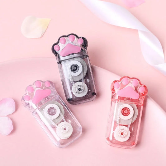 Correcteur Ruban Kawaii Patte de Chat – Grande Capacité, PET Transparent, Gris, Rose & Blanc