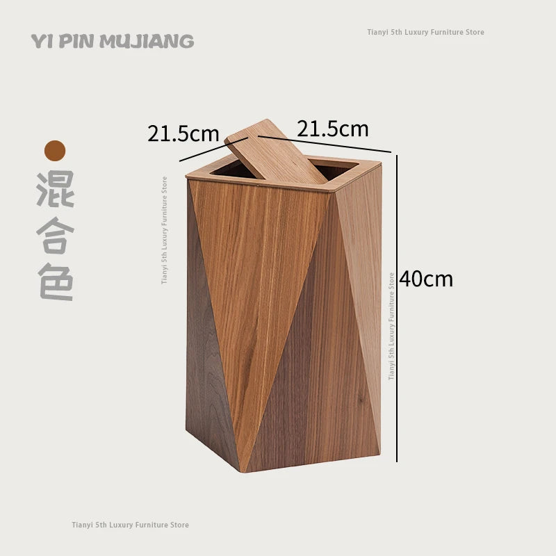 Poubelle Design en Bois Style Nordique – Forme Diamant, Salon & Bureau