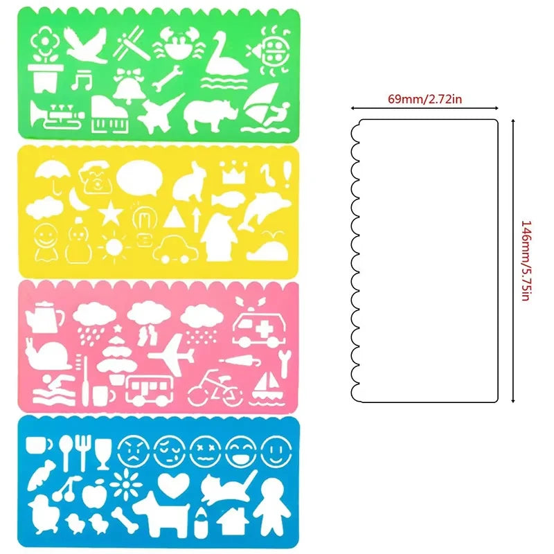 Pochoirs Règles Créatives Kawaii – Animaux & Géométrie, Dessin & Scrapbooking, Lot au Choix