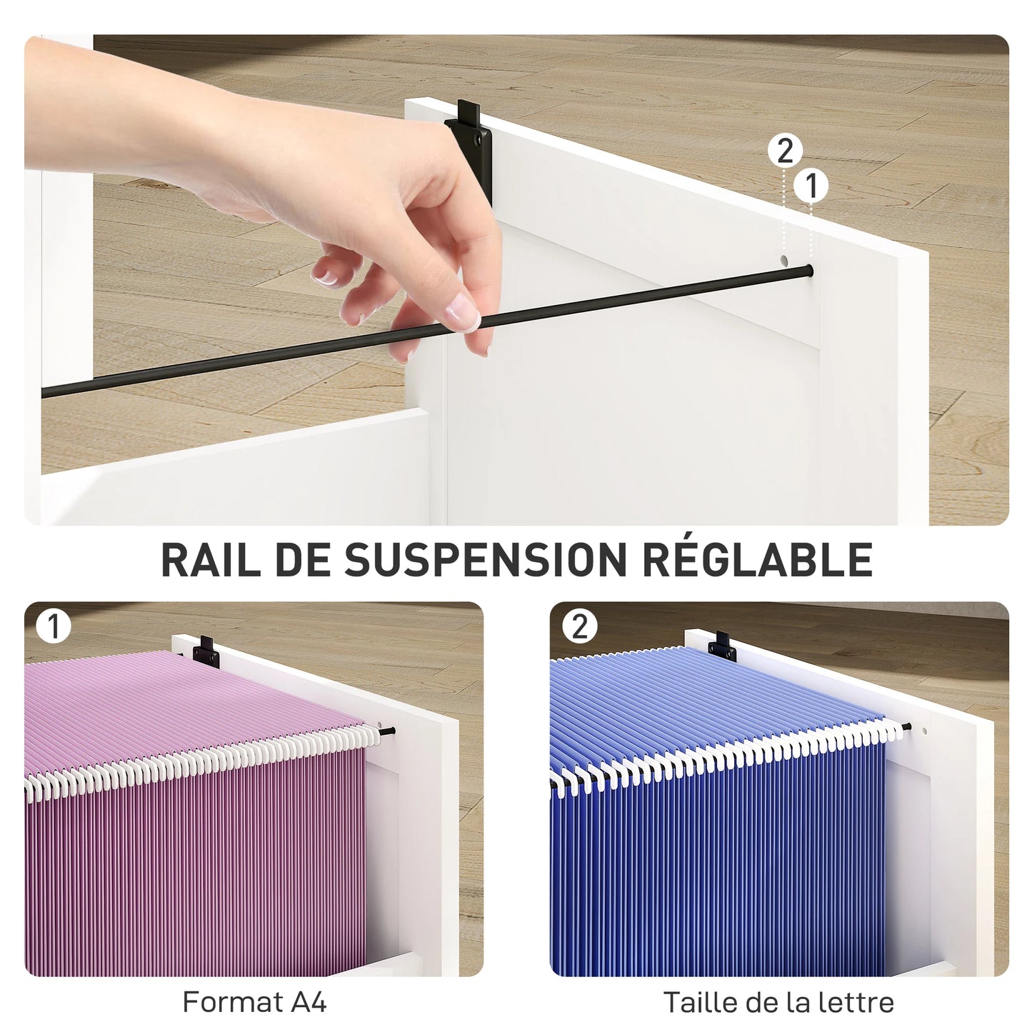 Caisson de Bureau HOMCOM 3 Tiroirs avec Serrures – Classeur A4, Support Imprimante, 40x40x101 cm Blanc