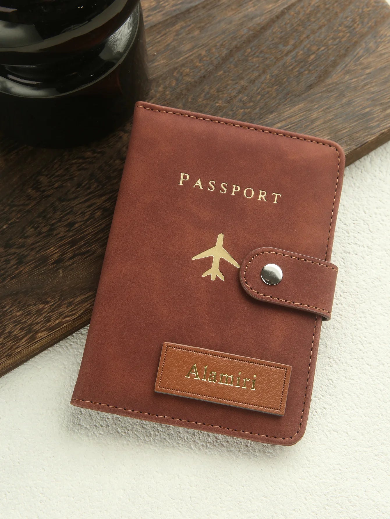 Porte-Passeport Personnalisé en Cuir PU – Prénom Gravé, Cadeau Voyage