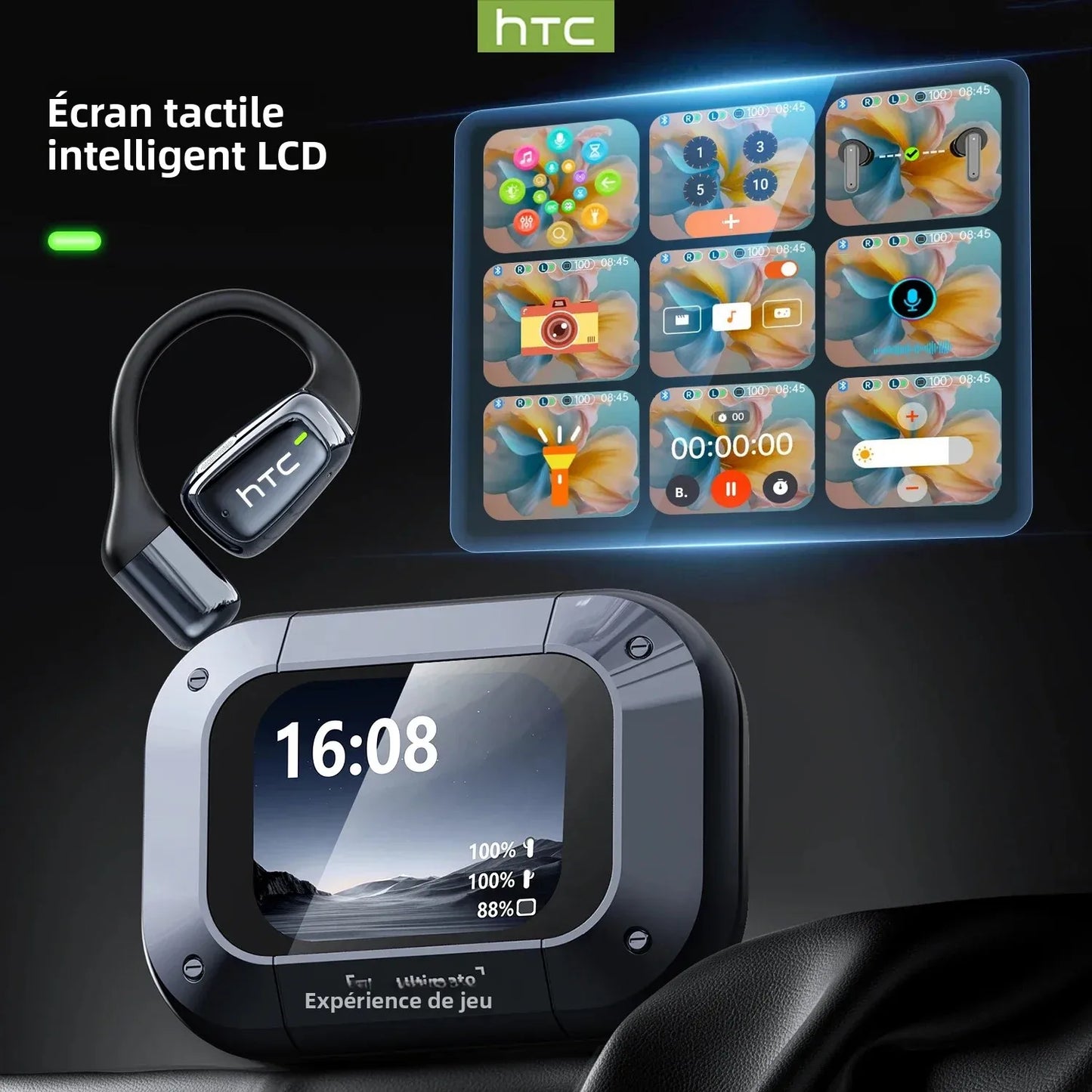 Écouteurs Traducteur IA HTC NE25 – Bluetooth 5.4, Tactile, Waterproof, Micro HD