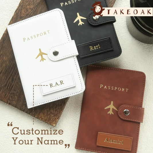 Porte-Passeport Personnalisé en Cuir PU – Prénom Gravé, Cadeau Voyage