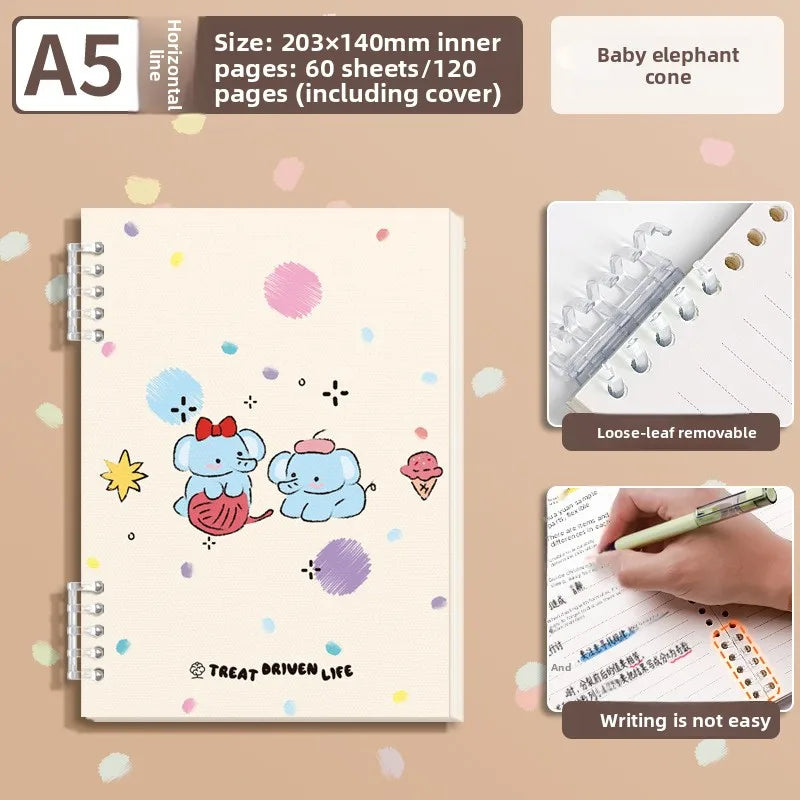 Cahier à Feuilles Mobiles Cartoon – Super Épais, Couverture Imperméable, Style INS, Format A5