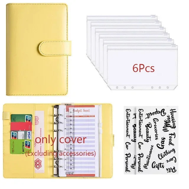 Classeur Budget A6 en Cuir PU – Organiseur Enveloppes – Pochettes & Anneaux – 10 Coloris