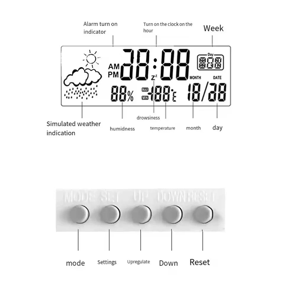 Thermomètre Hygromètre LED – Horloge Électronique, Température & Humidité, Alarme