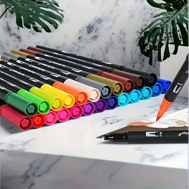 Marqueurs Aquarelle Double Pointe – Set 24 Couleurs, Idéal Dessin & Loisirs Créatifs