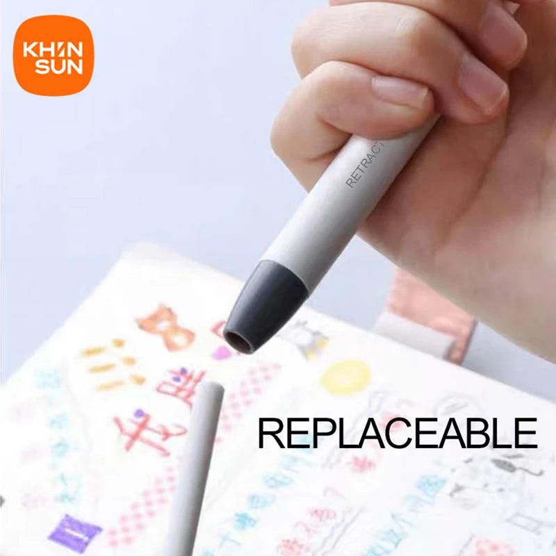 Gomme Rétractable Style Stylo – Effacement Précis, 4 Coloris + Recharge, École & Bureau