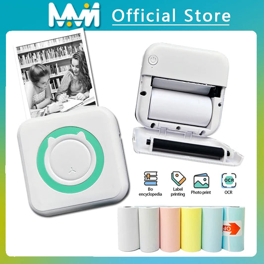 Mini Imprimante Thermique Portable – Bluetooth, Sans Encre, Photo & Étiquettes, 6 Couleurs