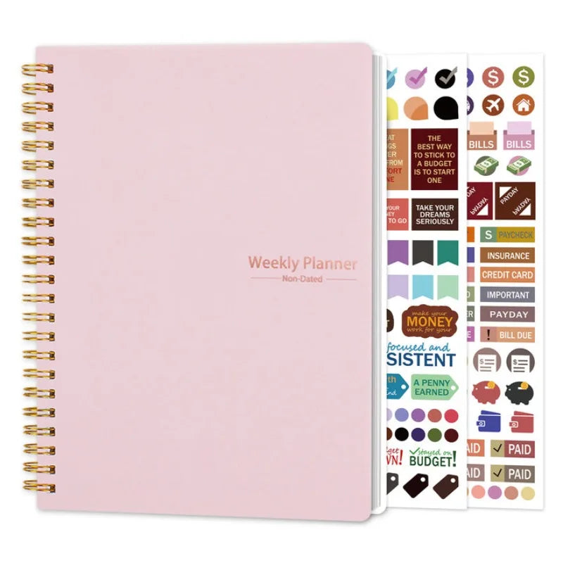 Agenda Planner Hebdomadaire A5 – 52 Semaines avec Stickers, 4 Designs