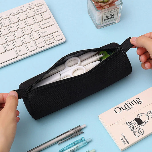 Trousse Cylindrique en Tissu Oxford – Grande Capacité, Fermeture Éclair, 5 Couleurs