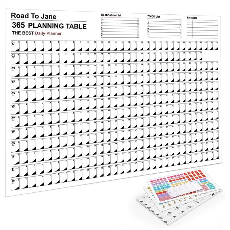 Calendrier Mural 2026 – Planificateur Annuel 365 Jours – Format Affiche – 8 Coloris