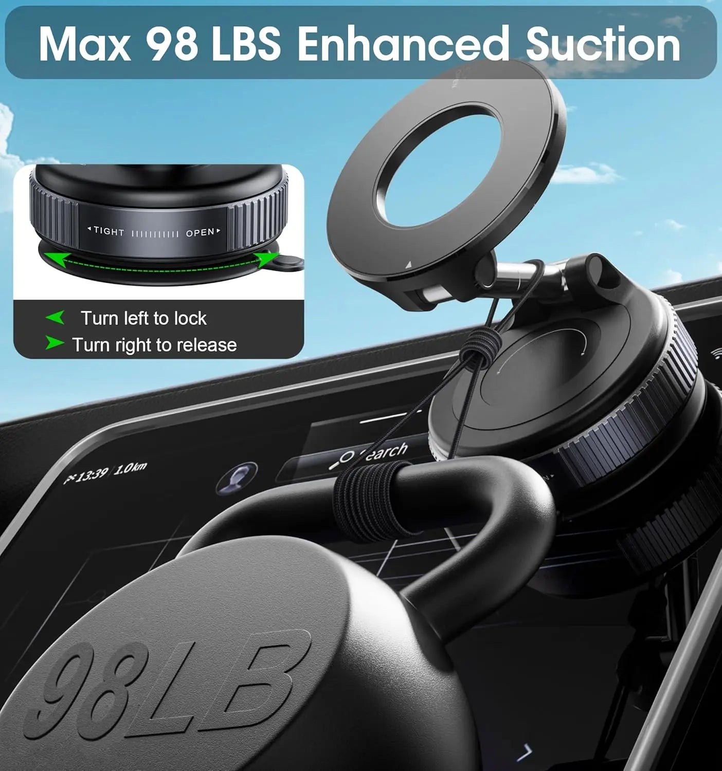 Support Téléphone Magnétique Pliable 360° – Bureau & Voiture, Ventouse, Blanc & Noir