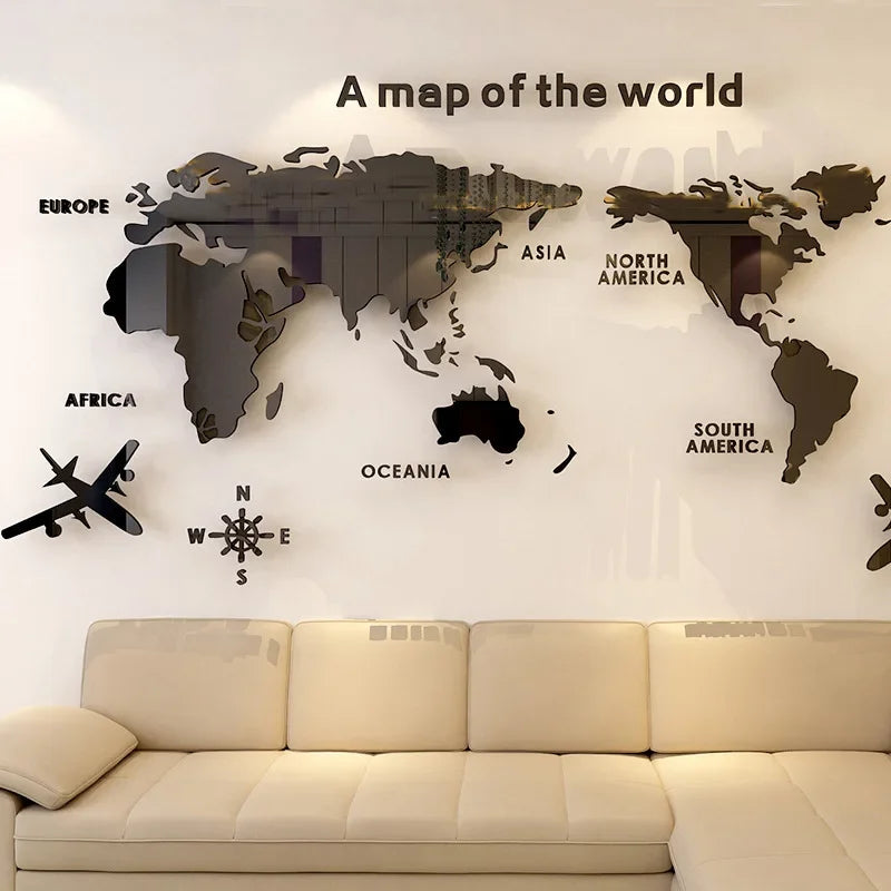 Sticker Mural Carte du Monde 3D en Acrylique – Décoration Salon, Bureau