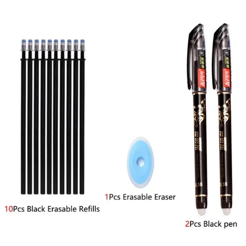 Lot 13 Stylos Gel Effaçables 0,5 mm – 2 Stylos + 10 Recharges + 1 Gomme