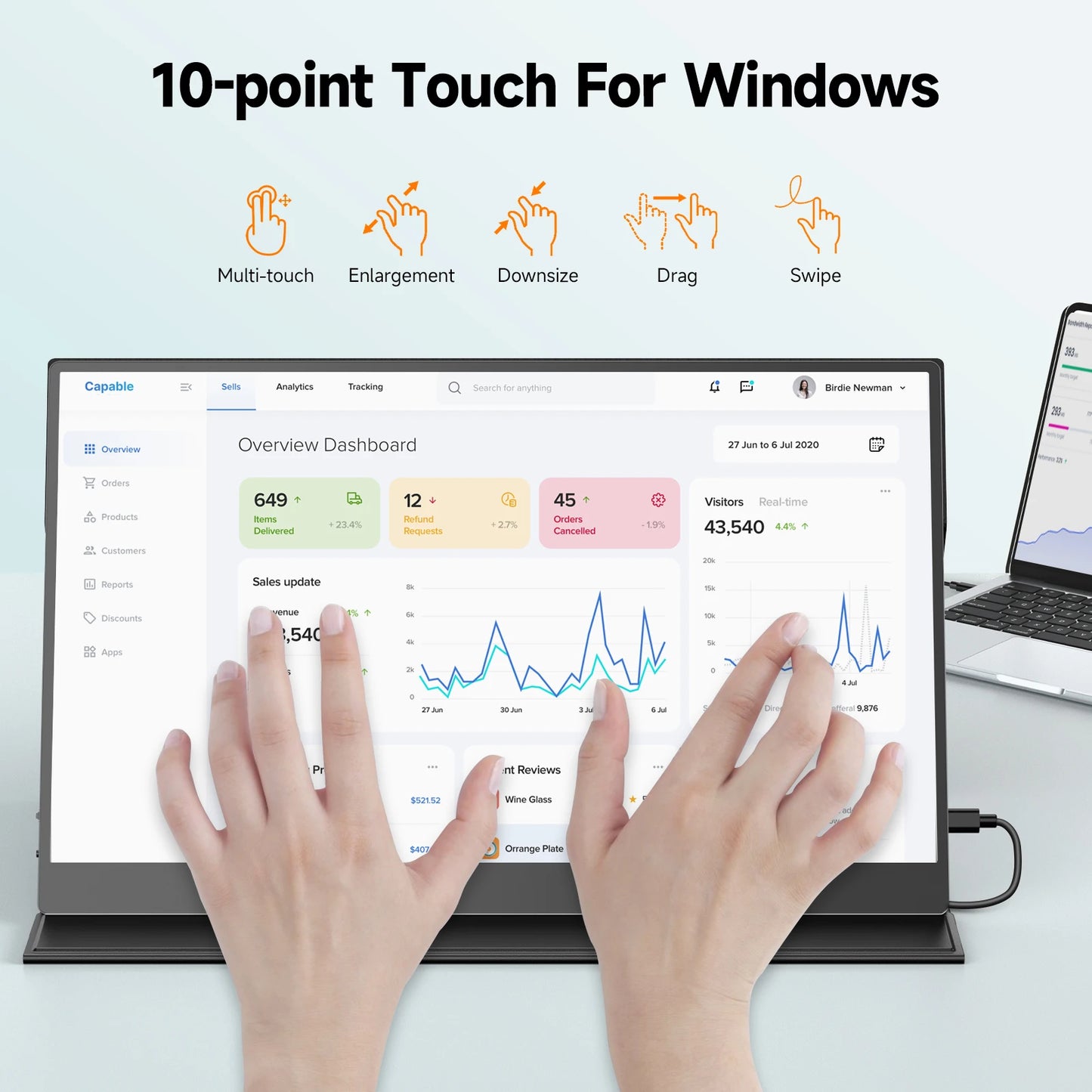 Tablette Portable Tactile 15,6" – Full HD 1080P IPS, Haut-parleurs Intégrés, USB-C & HDMI