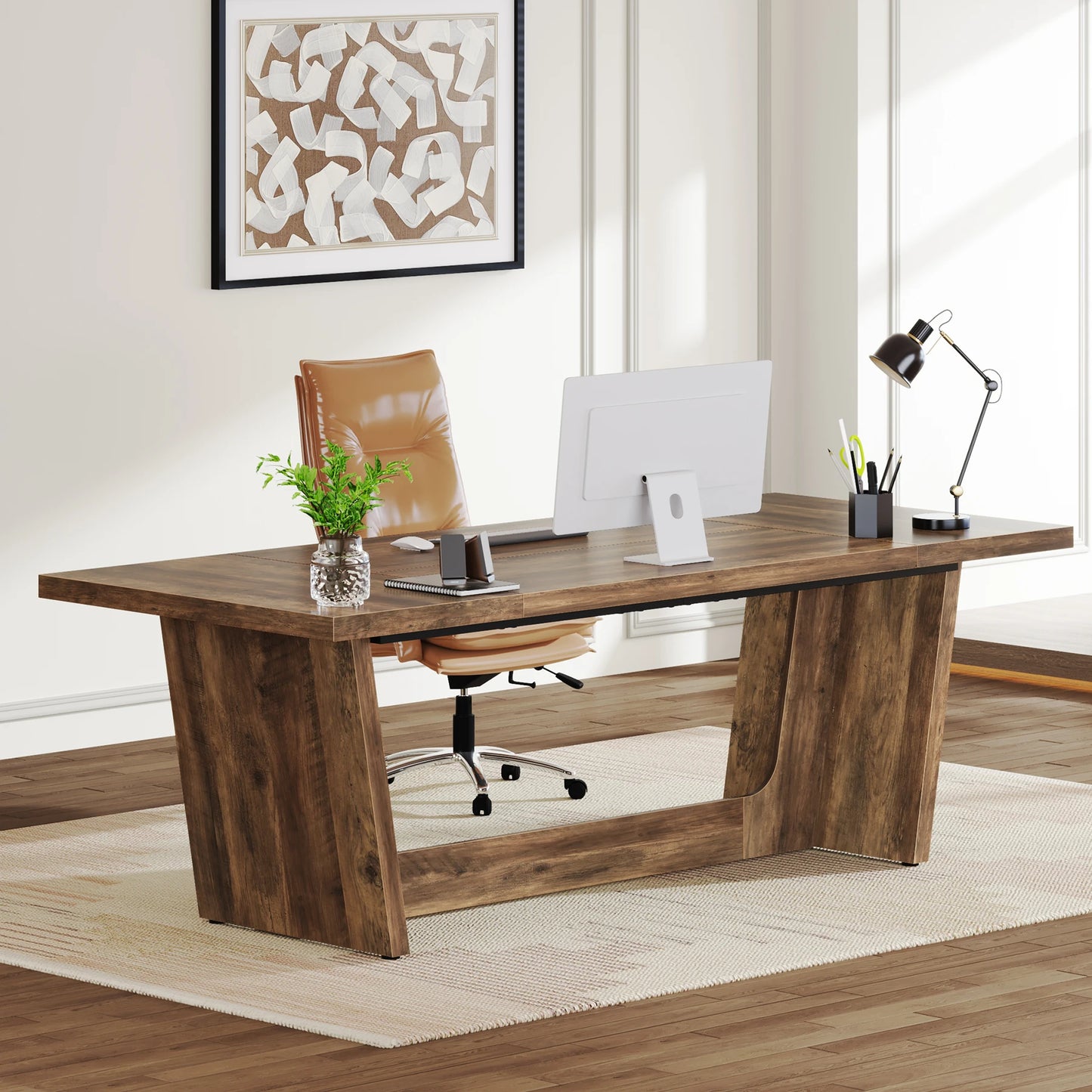 Bureau Tribesigns 180 cm – Grand Bureau Bois Style Industriel pour Bureau à Domicile