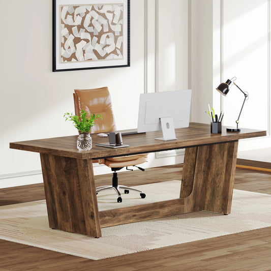 Bureau Tribesigns 180 cm – Grand Bureau Bois Style Industriel pour Bureau à Domicile