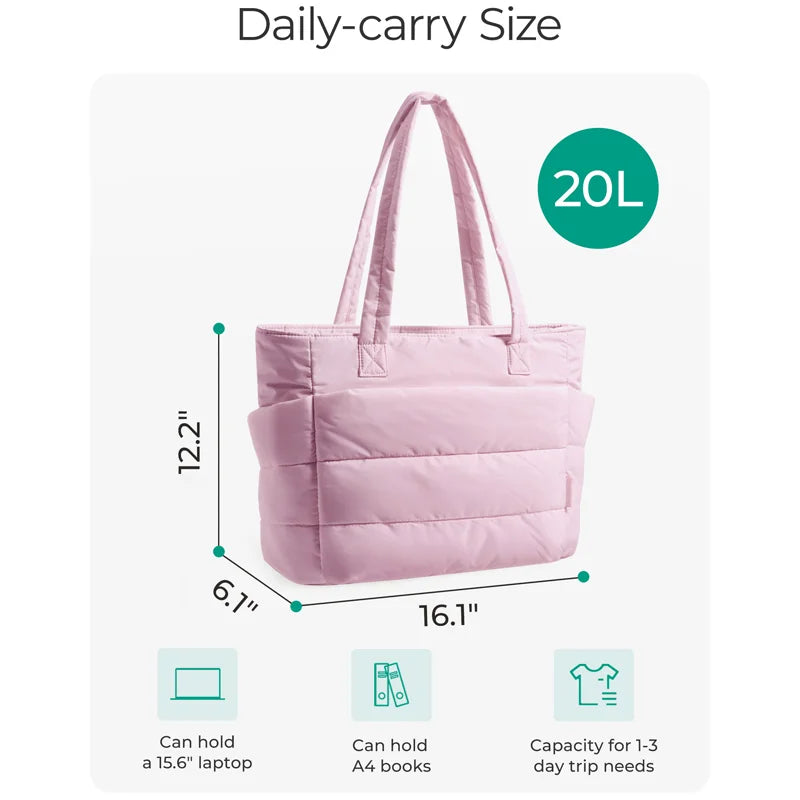 Sac Fourre-Tout BAGSMART Femme – Cabas Matelassé 20L, Travail Voyage École