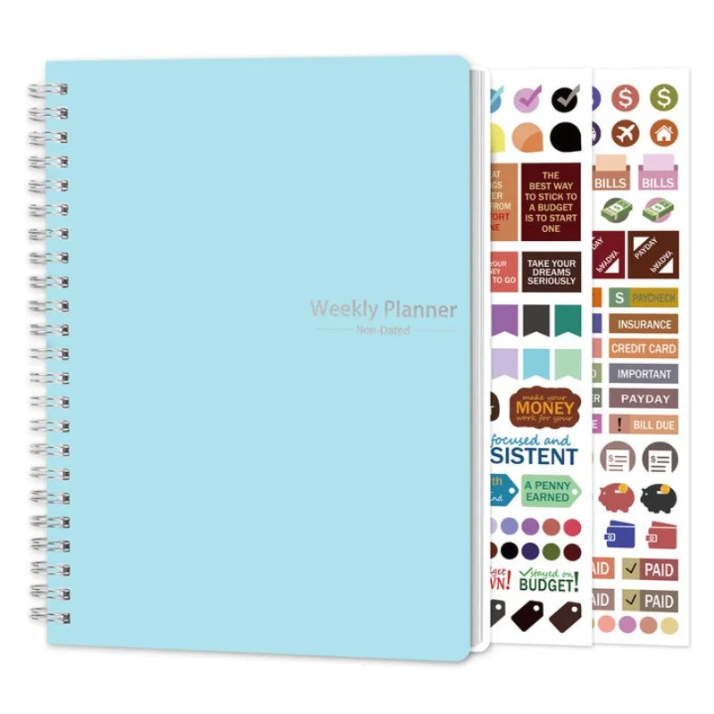 Agenda Planner Hebdomadaire A5 – 52 Semaines avec Stickers, 4 Designs