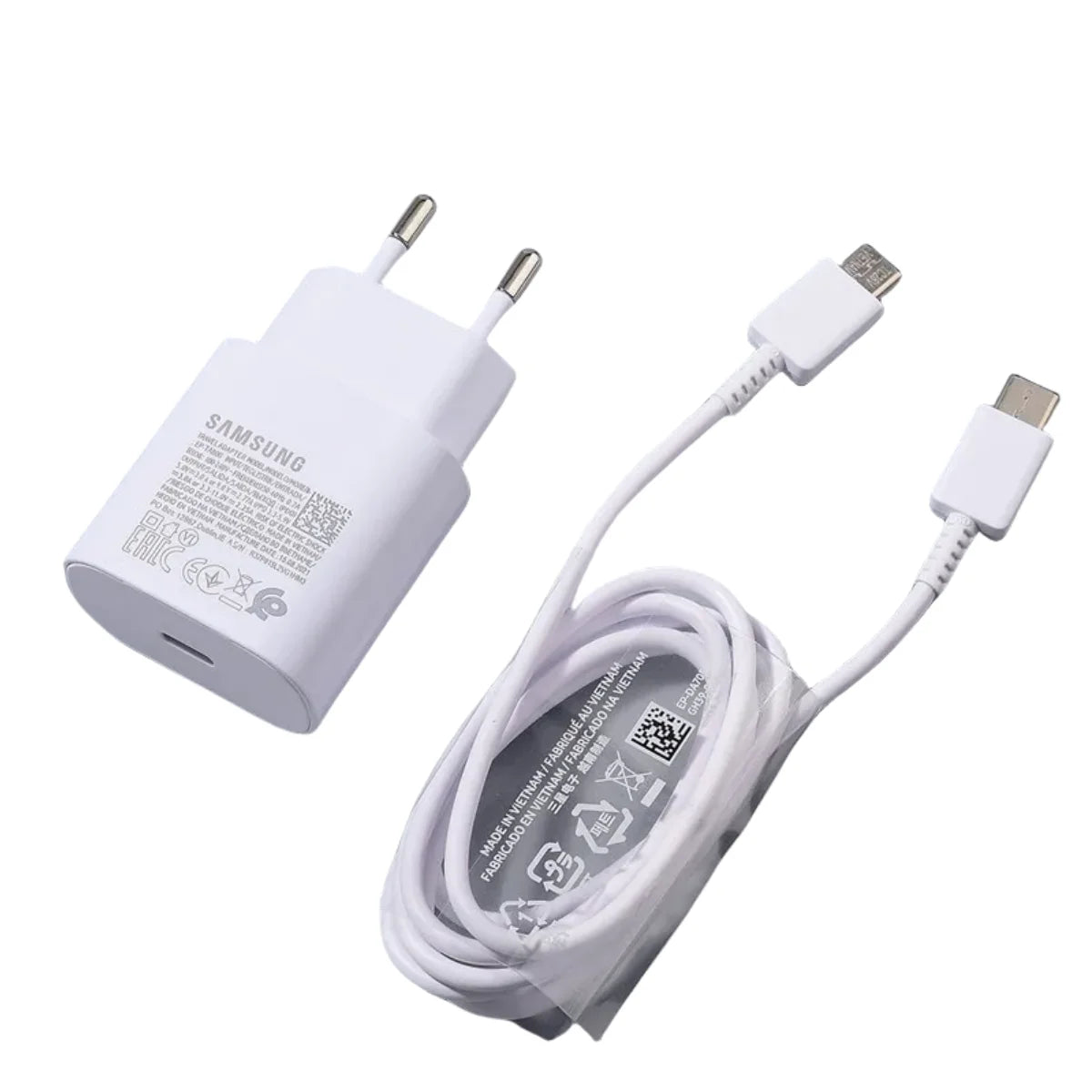 Chargeur Samsung Original 25W USB-C – Charge Super Rapide, Compatible Galaxy A & S Series, Noir & Blanc