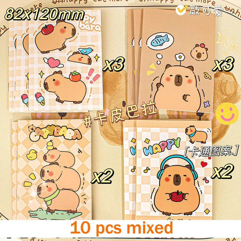Set 10 Mini Carnets Kawaii Capybara – Pocket Notebook, Journal & Mémo, Coloris Assortis