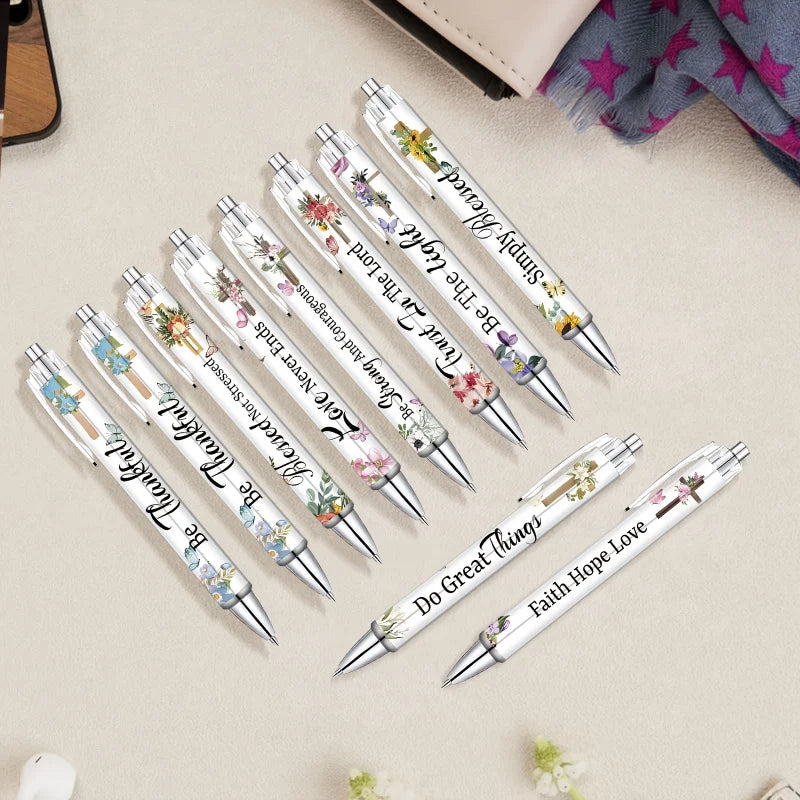 Lot de 5 Stylos Bille – Citations Chrétiennes Inspirantes, Rétractables, Homme & Femme, Bureau