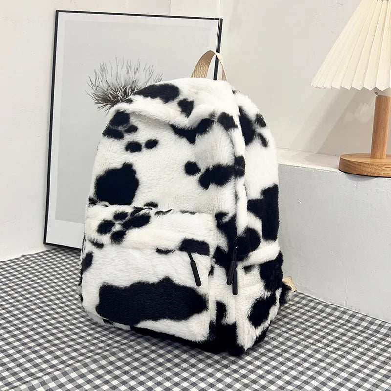 Sac à Dos Moelleux Léopard & Vache – Grande Capacité, Ado & Étudiant, 3 Motifs