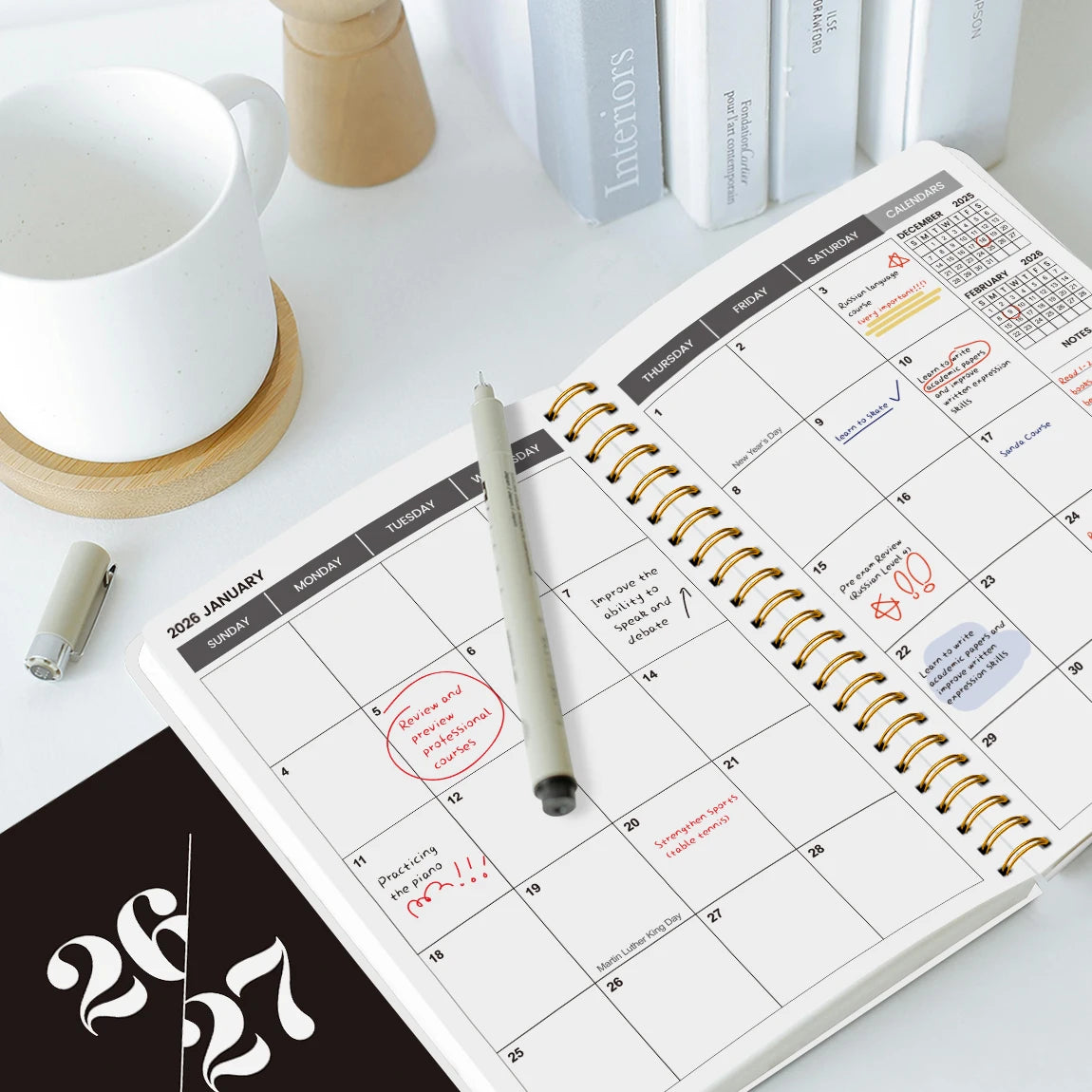 Agenda Mensuel A5 Spiralé 2026-2027 – 24 Mois, Vue Mensuelle & Notes – 2 Coloris